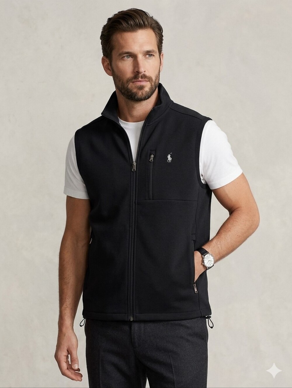 Polo by Ralph Lauren Black Full-Zip Men’s Vest with Pony Logo, Size 2XLT